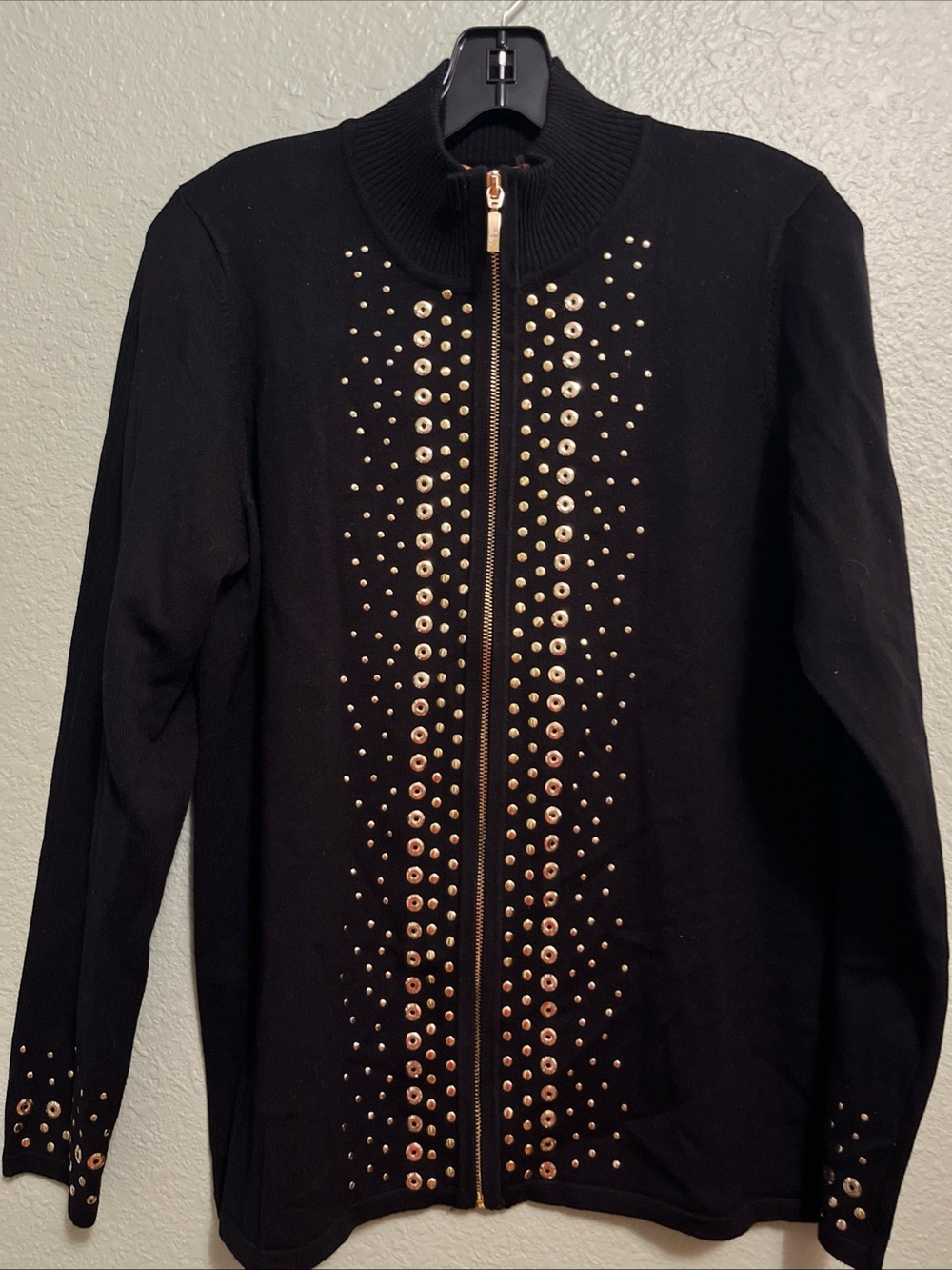 Belldini Women's S Embellished Rhinestone Zip Sweater Cardigan Lg Black